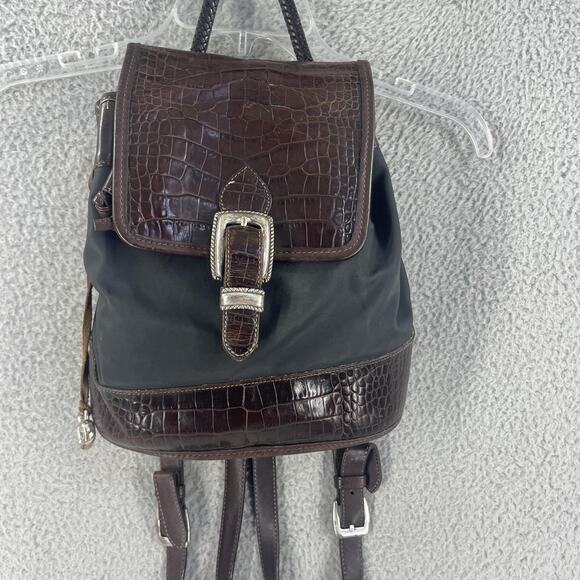 Brighton Handbags - Brighton Backpack Purse Womens Brown Black Croc Embossed Leather Bag Western